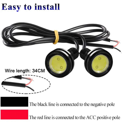 2/10 PCS 18MM COB LED Car Eagle Eye Light 12V DRL Daytime Running  Backup Marker Parking Signal Fog Lights Waterproof Red Yellow