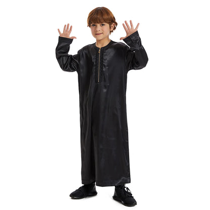 Luxury Muslim Thobe Boys Saudi Dress Kids Islamic Clothing Turkish Arab Dubai Black White Yellow Abaya Children TH881