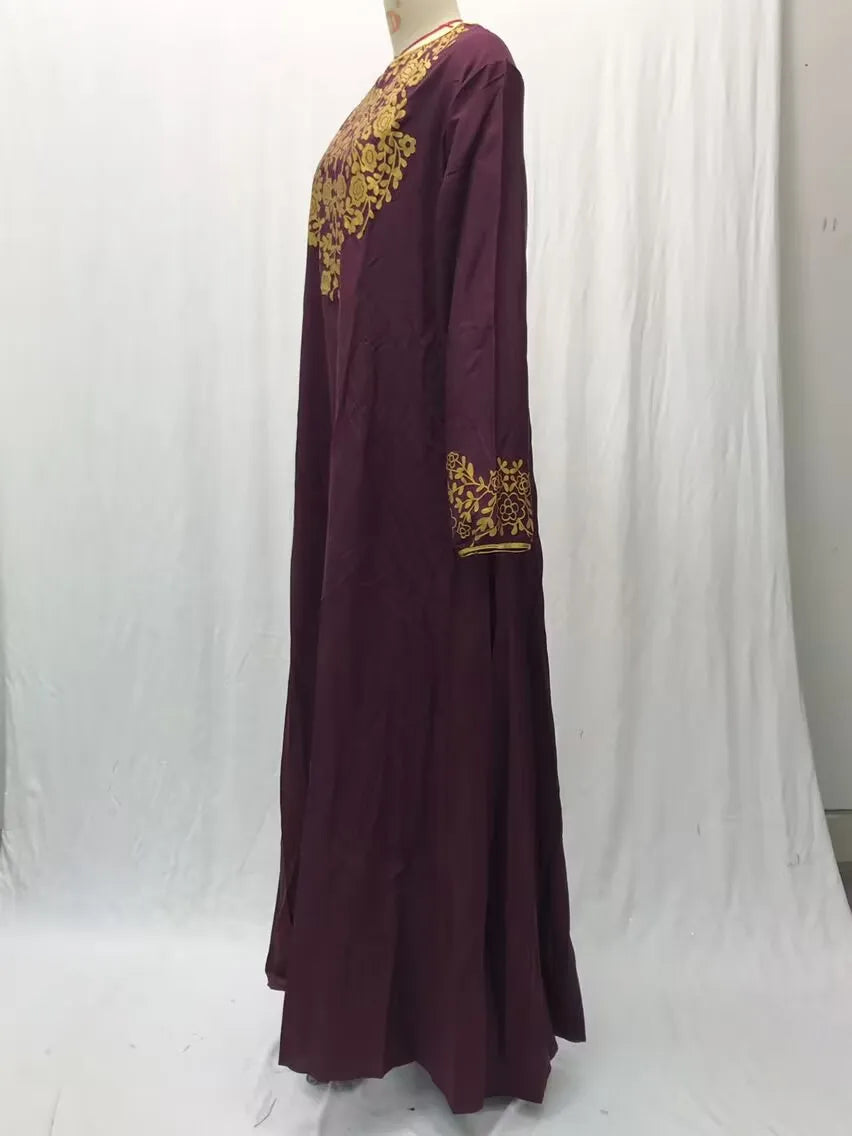 Spring and Autumn World Apparel New European and American Muslim Casual Robe Simple Ethnic Style Printed Fashion Long Dress