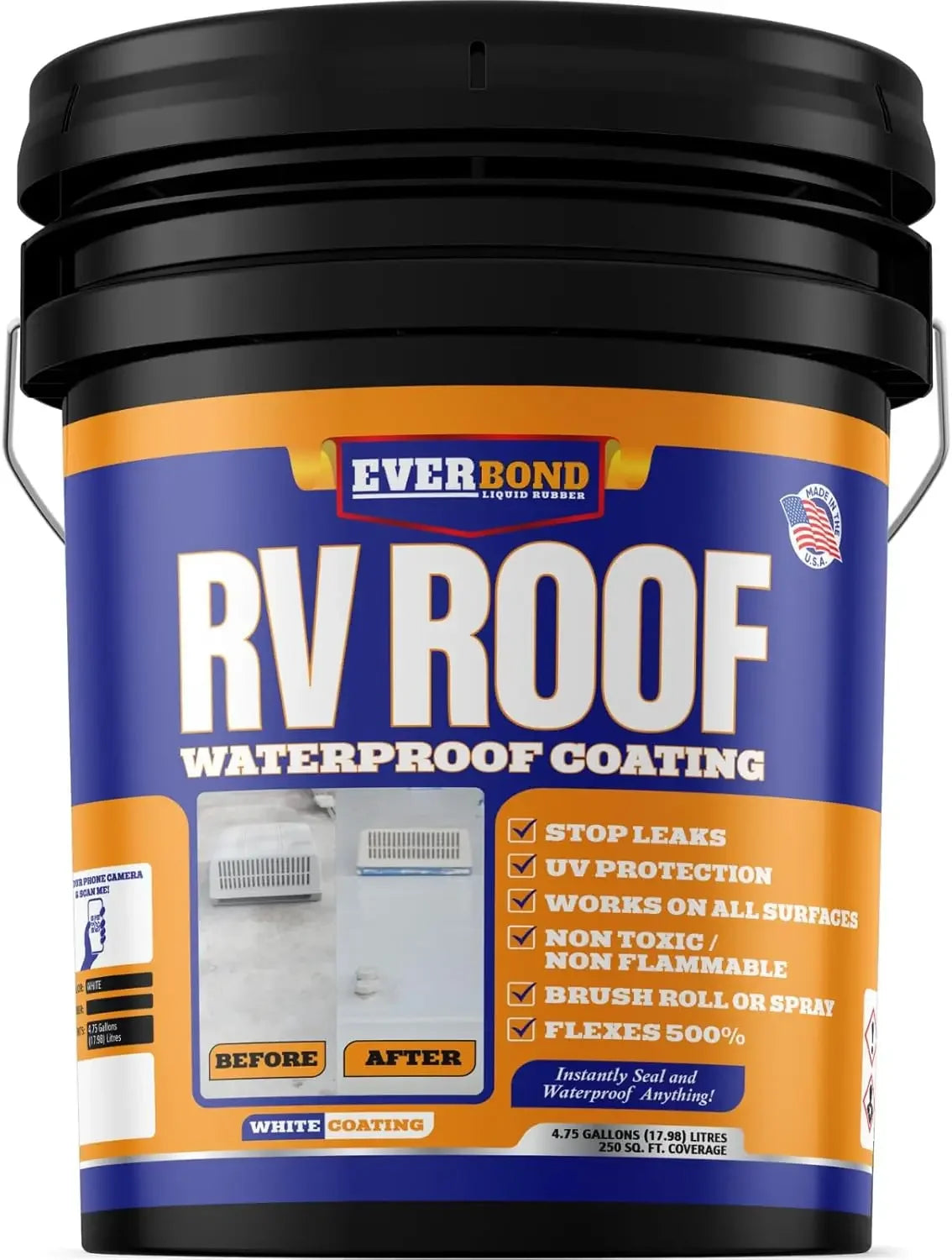 RV Roof Coating - Liquid Rubber RV Roof Sealant for Camper Roofs, Trailers, Motorhomes, and Metal Buildings - Roof Cooling White