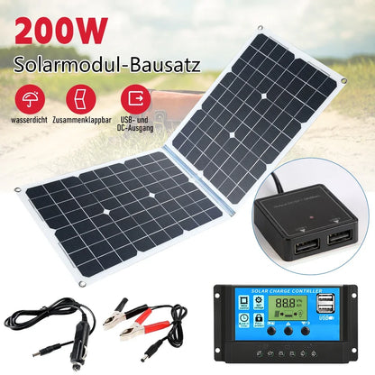 200W Foldable Solar Panel 12V Solar Cell with 100A Controller USB Battery Charger Solar Panel Kit for Phone RV Car Charging