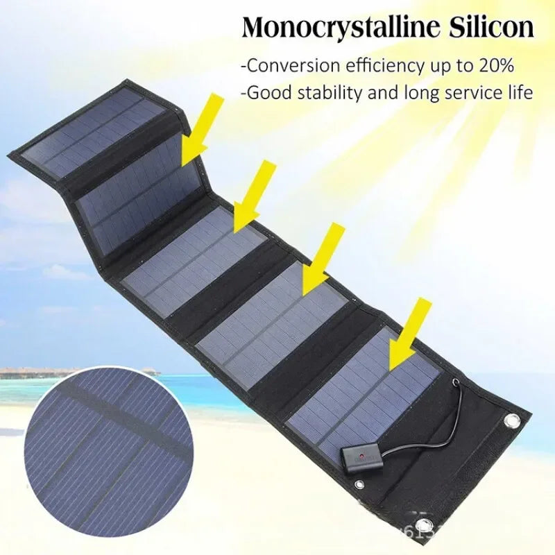 600W Fast Charging Foldable Solar  Panel USB 5V Mobile Black Solar Panel Outdoor Camping And Hiking Travel Power Bank