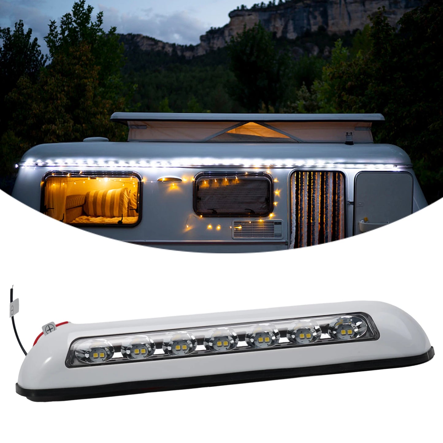 12V 8W 10LED RV LED Awning Porch Light Waterproof Caravan Interior Wall Lamps Light Bar Van Camper Trailer Exterior Lamp