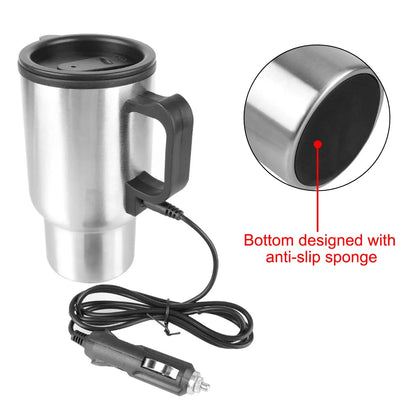 Camping Travel Kettle Water Coffee Milk Thermal Mug Vehicle Heating Cup Electric Heating Car Kettle 12V 450ml Stainless Steel