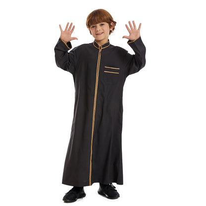 Saudi Dubai Turkey Front Zipper Abayas For Kids Boys Muslim Clothing Children Jubba Thobe Kaftan Full Cover Robe Dress TH882