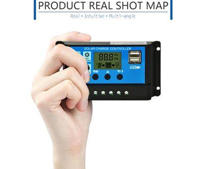 10A 20A 30A PWM Solar Charge Controller 12V/24V Solar Regulator USB 5V Panel Battery Regulator Intelligent LCD Display