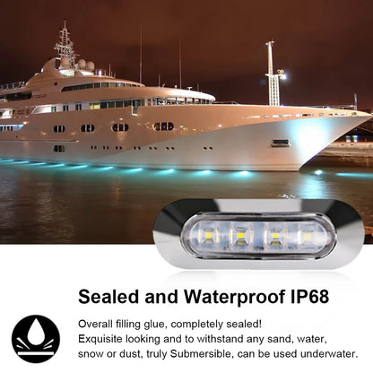 2PCS LED Marine Boat Courtesy Light 12-30V 6LED Waterproof Boat Interior Stern Transom Light Side Marker White Light for Marine