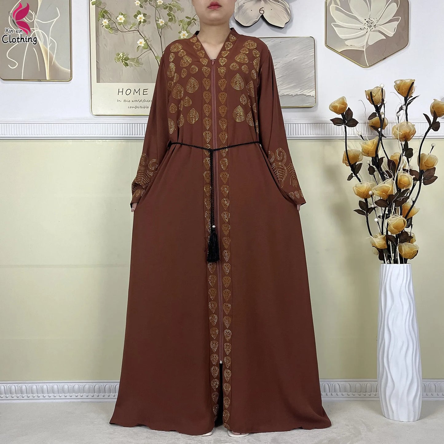 New Muslim Abayas For Women Long Sleeved Dress Dubai Lady Elegant Long Dress Islam Clothing African Abaya Loose Robe With Turban