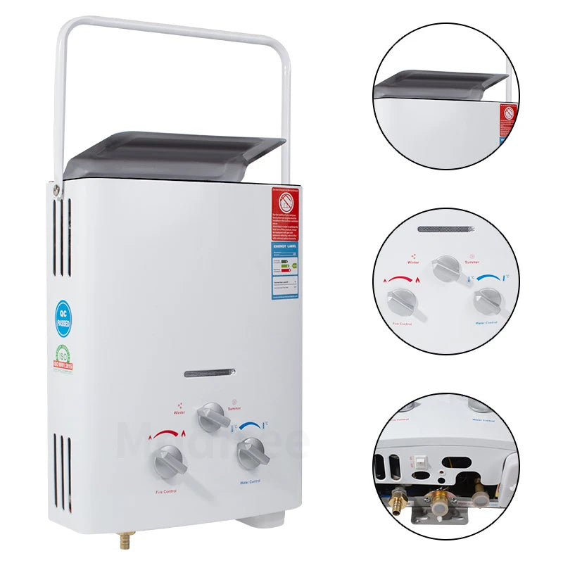 6L Liquefied Petroleum Gas Tankless Water Heater Outdoor Camping Instant Bath With Shower Hot Water Heater Boiler Car Truck Tent