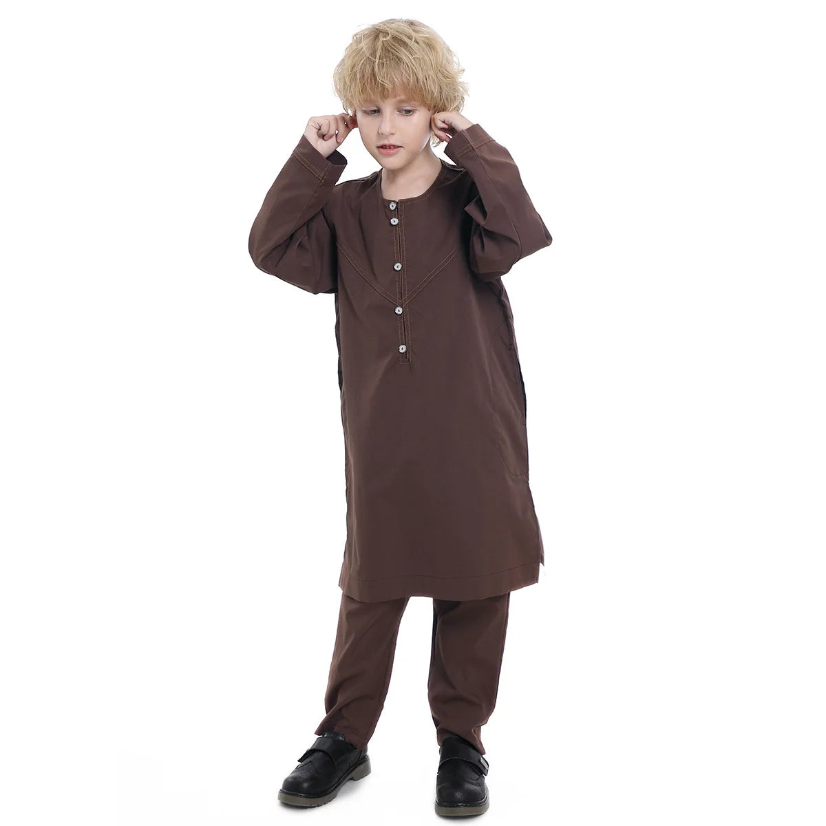 Morocco Muslim Arab Boy Thobe Children Abaya Ramadan Jubba Thobe Dress Pant Set 2 Piece Caftan Robe Kaftan Musulman Ensembles