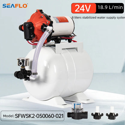 SeaFlo Rv Automatic Booster System Marine Water Pump 12 V  24V DC 60 PSI 5.5 GPM 2 Gallon Accumulator Tank System For Yacht Rv