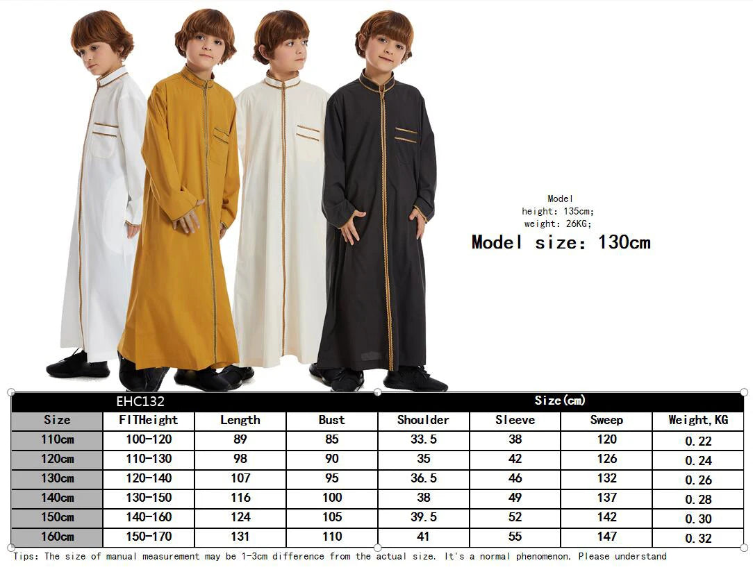 Eid Ramadan Muslim Kids Boys Jubba Thobe Dubai Turkey Abaya Djellaba Dishdasha Saudi Arabic Robe Islamic Clothing Children Dress