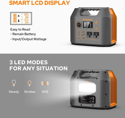 EnginStar Portable Power Station 300W 296Wh Battery Bank with 110V Pure Sine Wave AC Outlet for Outdoors Camping Hunting