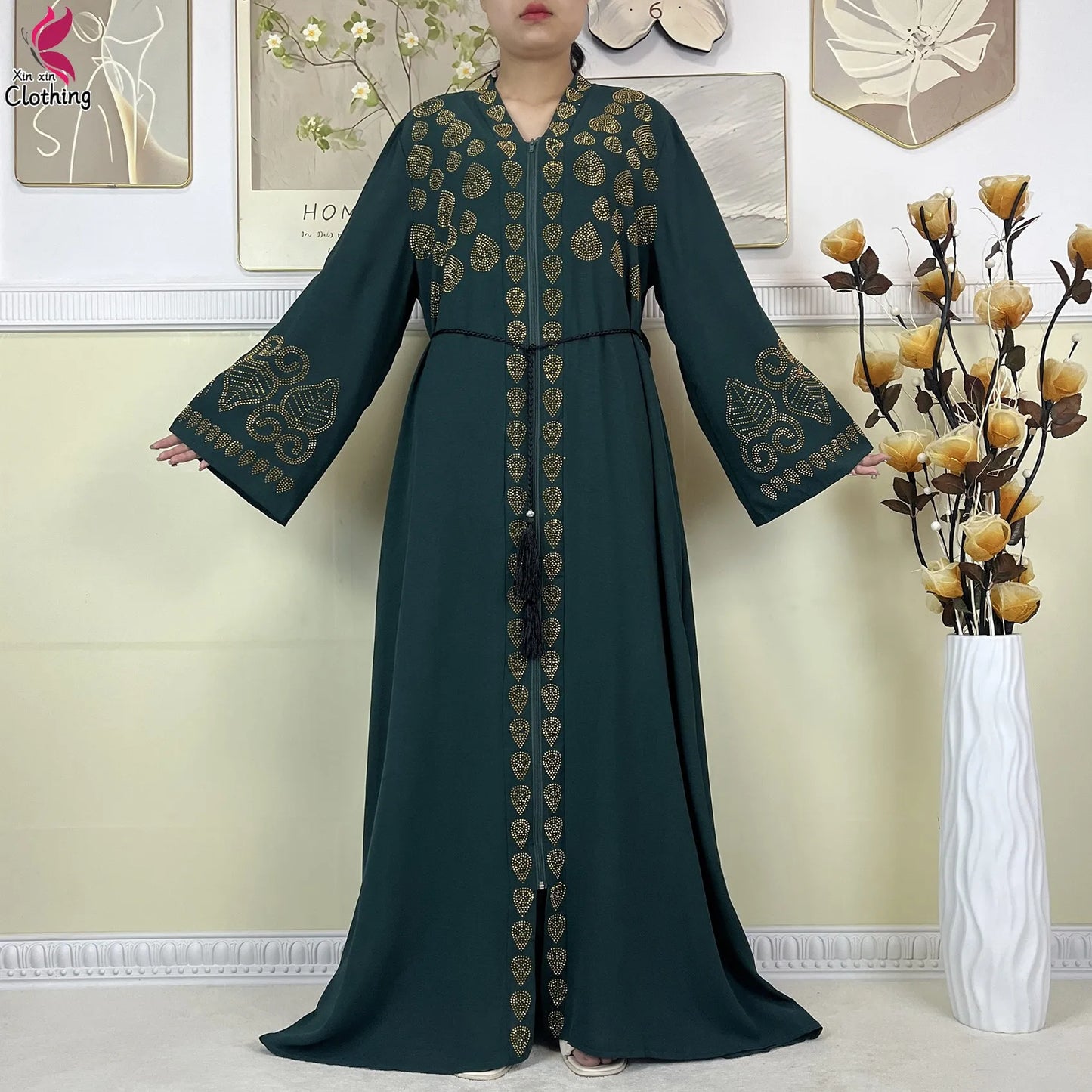 New Muslim Abayas For Women Long Sleeved Dress Dubai Lady Elegant Long Dress Islam Clothing African Abaya Loose Robe With Turban