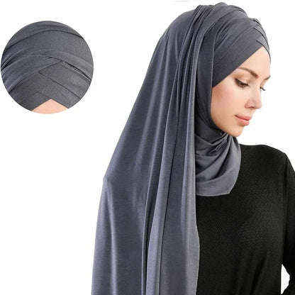 Women Turban Jersey Hijab Lightweight Soft Forehead Cross Instant Hijab Shawls and Wraps Muslim Stretch Head Scarf