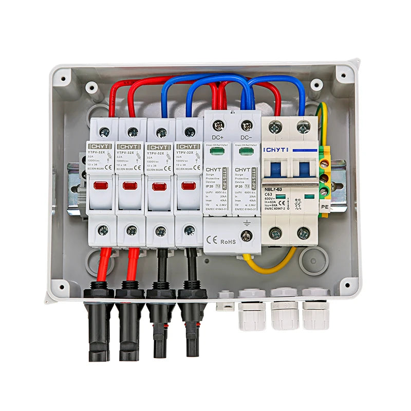 Solar Photovoltaik PV Combiner Box mit Blitzschutz 2 Eingang 1 aus DC 600V Sicherung mcb spd wasserdichte Box IP65