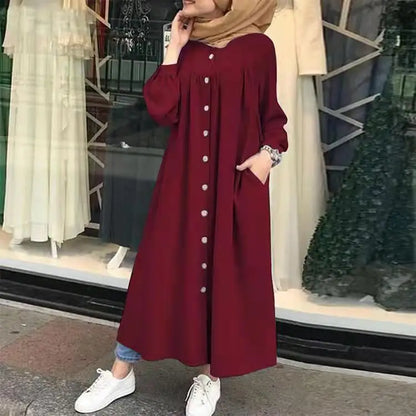 Muslim Long Kimono Hijab Dress for Women, Dubai Abaya, Islam Clothing, Button Shirt, Maxi Dresses, African Abaya