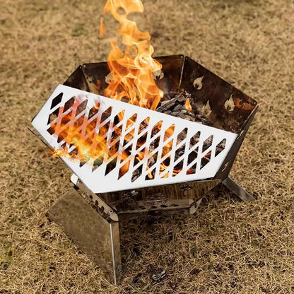 Camping Brazier Folding Bonfire Furnace Portable Firewood Burner Carbon Steel Fire Pit BBQ Charcoal Stove Boils Water Stove