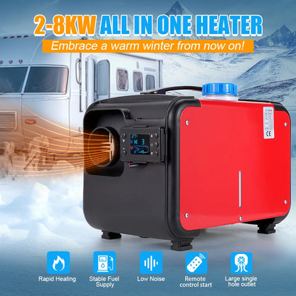 12V Diesel Air Heater Car Heater Parking Heater 5-8KW With Silencer Remote Control for Car Truck Boat RV Parking Diesel Heater