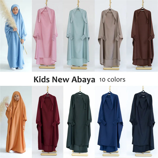 10 Colors Girls Muslim Prayer Dresses Dubai Abaya Kids Eid Ramadan Jilbab Arab Turkey Children Dress Islam Clothing Long Robe