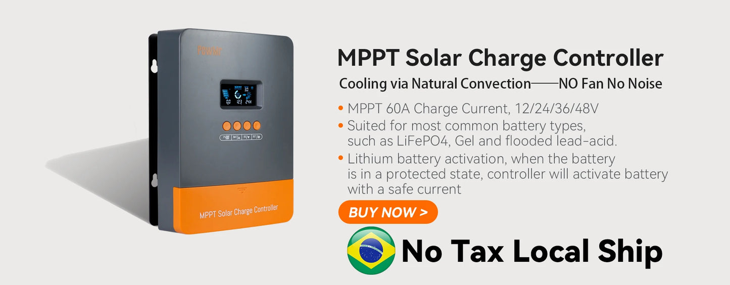 Powmr MPPT Solar Charge Controller 60A 12V 24V 36V 48V Solar Regulator Lifepo4 Lead Acid Battery