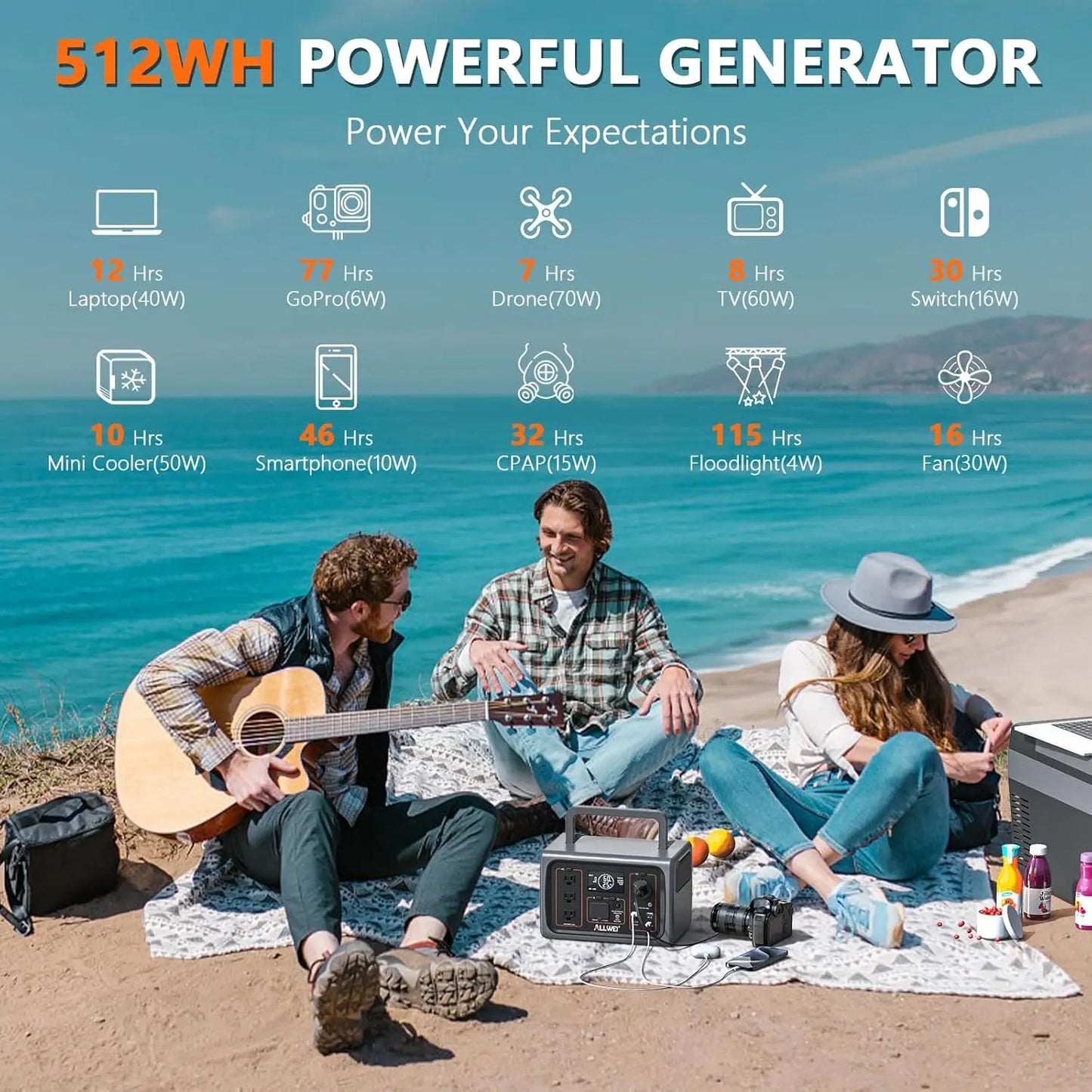 500W Solar Generator with 100W Solar Panel 512Wh LiFePO4 Portable Power Station with 3 AC Outlets(1000W Surge) Battery