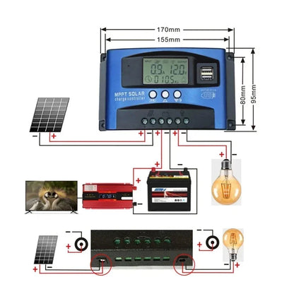 30A/40A/50A/60A/100A LCD Large Digital Display Bluetooth WIFI Solar Charge Controller 12V/24V 12-60V Dual USB MPPT Controller