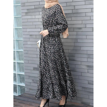 Spring Summer Female Solid Full Sleeve O-neck Casual Dress Women Bohemian Long Dress Woman Muslim Maxi Dresses