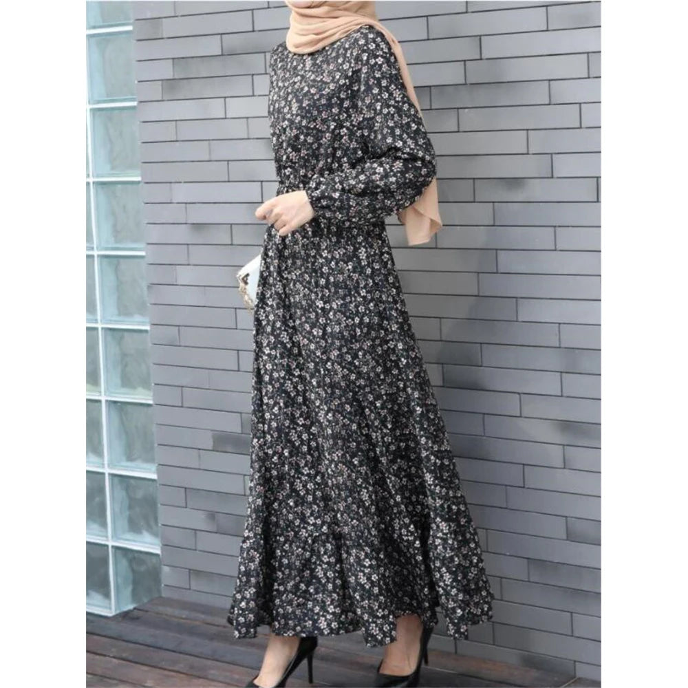 Spring Summer Female Solid Full Sleeve O-neck Casual Dress Women Bohemian Long Dress Woman Muslim Maxi Dresses