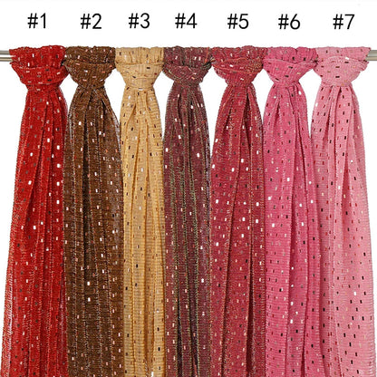 Glitter Shimmer Muslim Hijabs Fashion Solid Bubble Chiffon Scarf High Quality Shawl Scarves Silver Crinkle Woman Headscarf