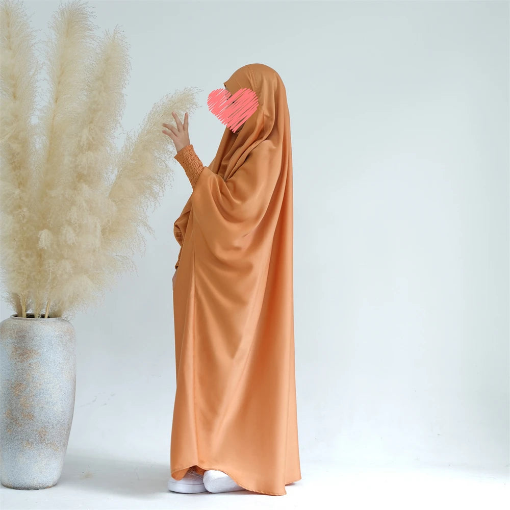 Eid Hooded Khimar Abayas Muslim Women Girls Kids Prayer Garment Maxi Dress Dubai Abaya Turkey Robe Ramadan Islam Clothing Burqa