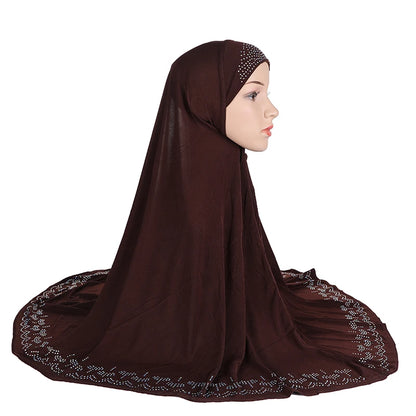 H058 Big size pray hijab with stones muslim scarf hat instant headwrap cover chest part