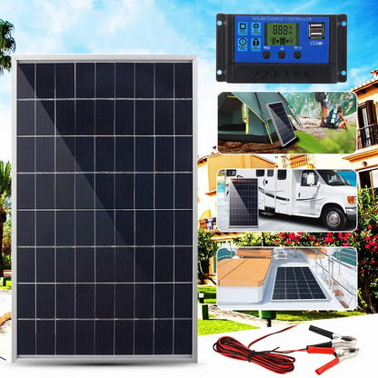 300W 12V Solar Panel Kit Complete Polycrystalline USB Power Portable Outdoor Rechargeable Solar Cell Solar Generator for Home