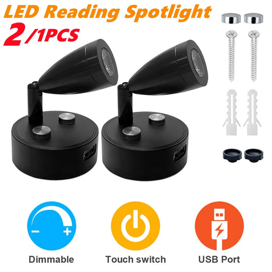 2/1PCS Silver/Black DC 12-24V Car Interior Accessories LED Reading Car Spot Lights RV Boat Caravan Motorhome Bedside Wall Lamp