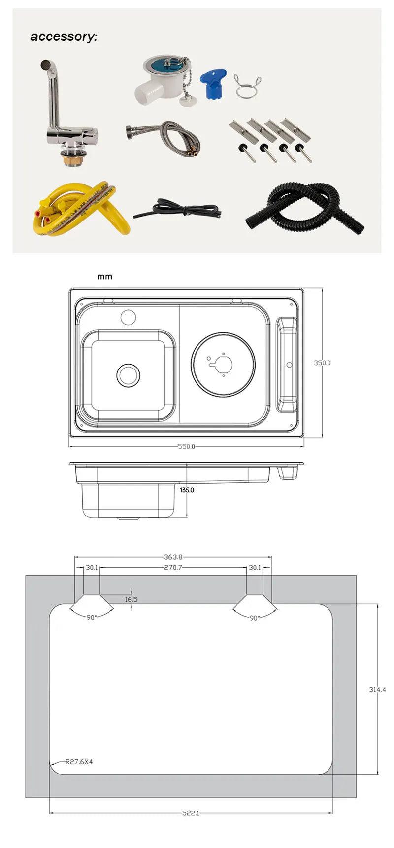 RV Gas Stove Multifunctional Folding With Sink Kitchen Gas Stove Sink Two-In-One Caravan Hidden Single-Head Stove For Outdoors