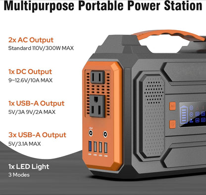 Portable Solar Generator, 300W Portable Power Station with Foldable 60W Solar Panel, 110V Pure Sine Wave, 280Wh Lithium Battery