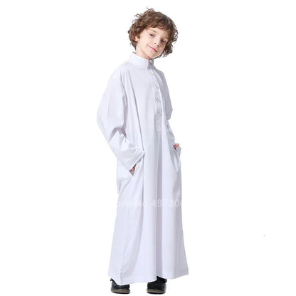 Muslim Robe Teenager Kids Saudi Arabia Pakistan Boy Middle East Full Sleeve Jubba Islamic Clothing Men Party Thobe Kaf M13