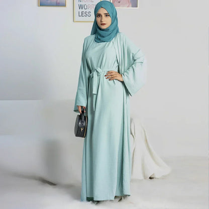 Abayas for Women Dubai Turkey Inner Hijab Dress Two Piece Abaya Muslim Set Ramadan Kimono Islamic Clothing Kaftan Femme Musulman