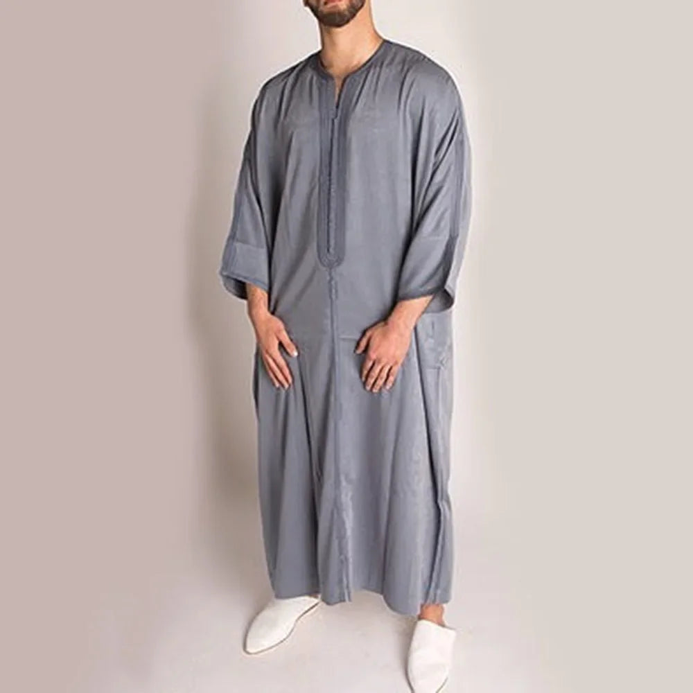 New 2025 Arab Men's Robe Abaya White Muslim Printed Clothing Men's Robe Long Dress Abaya Muslim Clothes for Men Gift Kaftan Men