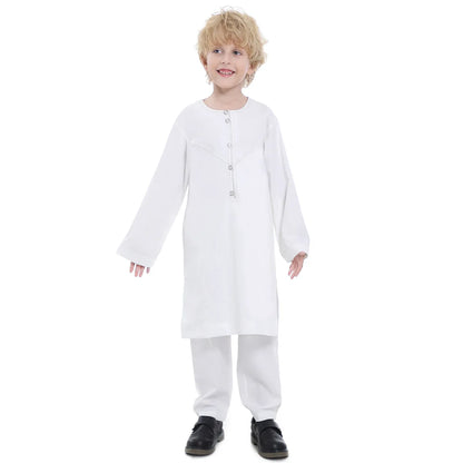 Morocco Muslim Arab Boy Thobe Children Abaya Ramadan Jubba Thobe Dress Pant Set 2 Piece Caftan Robe Kaftan Musulman Ensembles