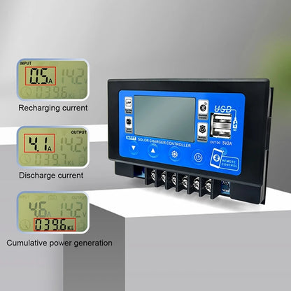 12V 24V 60V bluetooth Wifi Solar Charge Controller 30A 60A Embedded Snap-on Energy Storage MPPT Controller Dual USB LCD Display