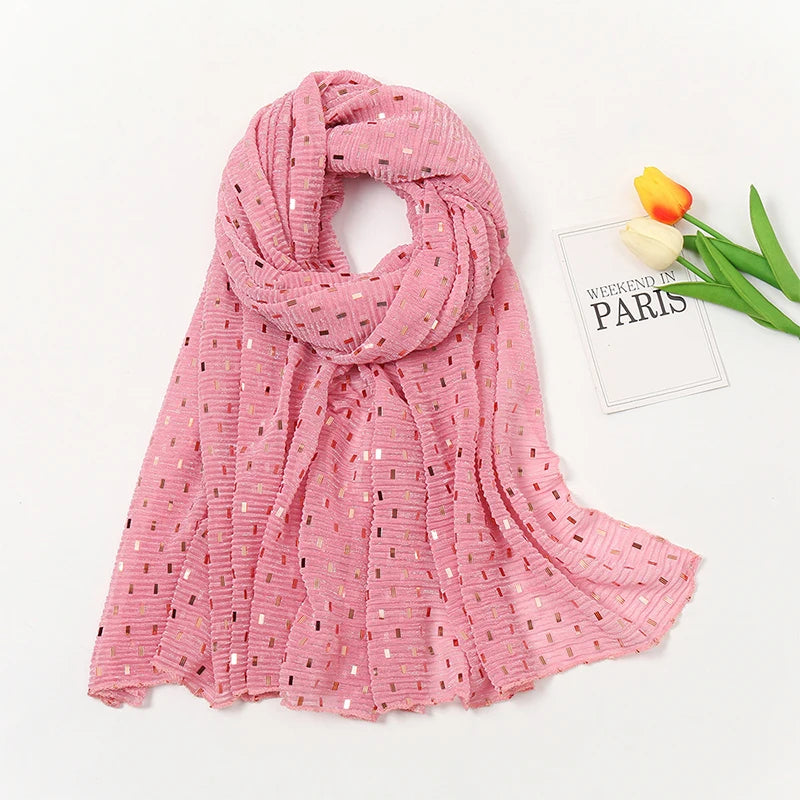 Glitter Shimmer Muslim Hijabs Fashion Solid Bubble Chiffon Scarf High Quality Shawl Scarves Silver Crinkle Woman Headscarf