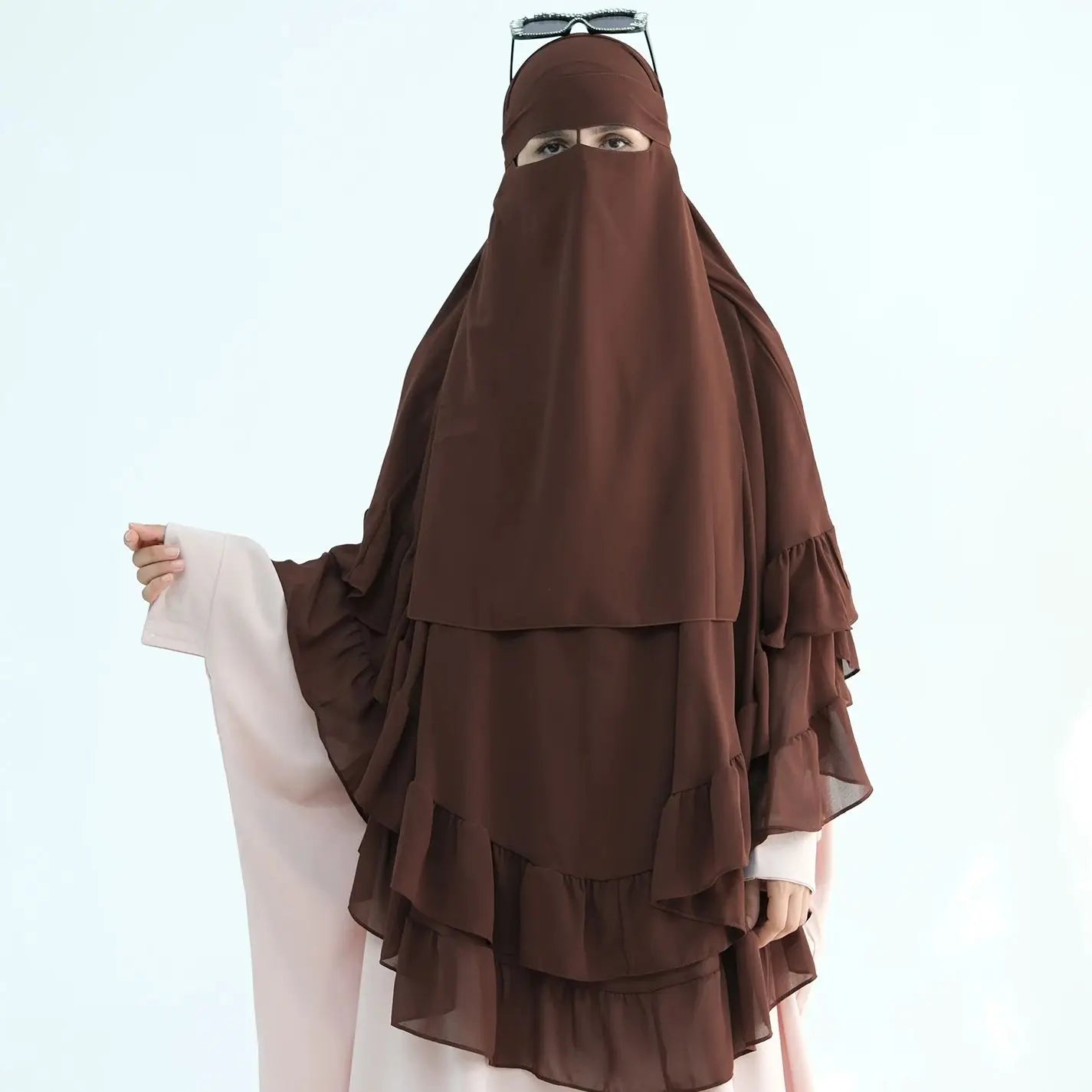 Chiffon Niqab with Nose String, (No Khimar), Face Cover for Muslim Women, Hijabi Niqabi Veil, Islamic Prayer Clothing, Ramadan