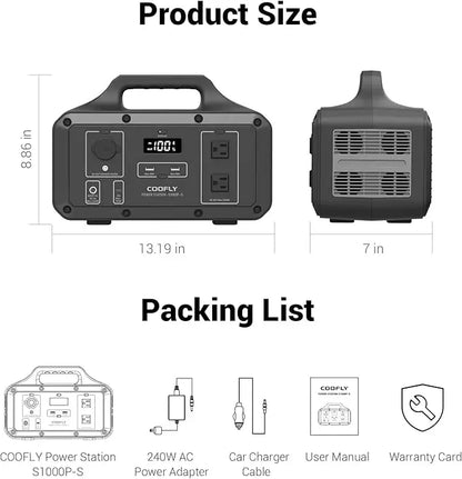 Portable Power Station 1021Wh Backup Lithium Battery with 2x110V AC Outlets PD 100W Fast Charging Solar Generator