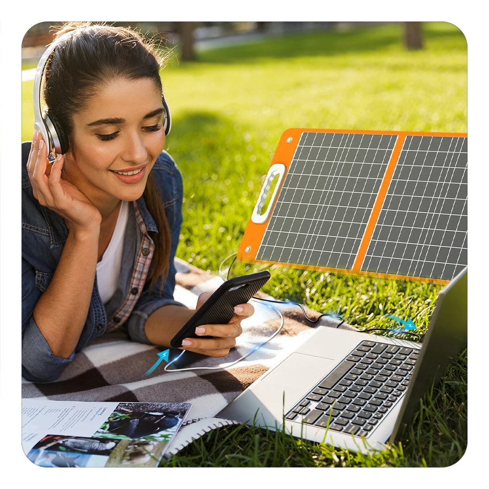 FF Flashfish 18V 60W Foldable Solar Panel Portable Solar Charger with DC Output USB-C QC3.0 for Phones Tablets Camping RV Trip