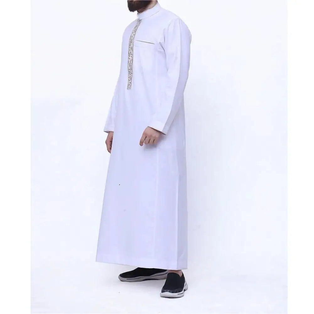 New 2025 Arab Men's Robe Abaya White Muslim Printed Clothing Men's Robe Long Dress Abaya Muslim Clothes for Men Gift Kaftan Men