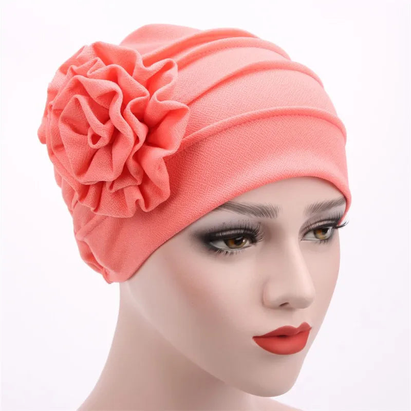 Elegant Shiny Turban Cap Women Muslim Hijab Islamic Jersey Chemo Cap Big Flower Head Scarf Ladies Head Wrap Cover Hijab Scarf