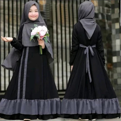 Abaya Kaftan Islamic Clothing Muslim Prayer Garment Dress Arab Middle Eastern Prayer Hijab Teen Girl Simple Two-Piece Suits Kids