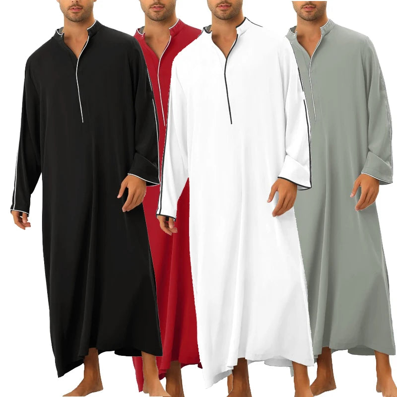 Loose Muslim Kaftan Robe Middle East Men Long Sleeve Arab Islamic Solid Color Maxi Dubai Abaya Jubba Thobe Robes Clothing