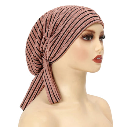 Trendy Stripe Turban Cap Women Muslim Hijab Islamic Chemo Cap Head Scarf Ladies Head Wrap Cover Hijab Scarf